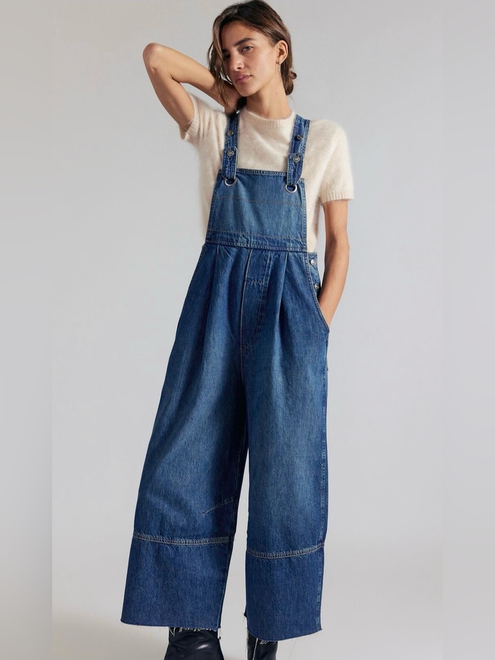 NWT FREE PEOPLE WE THE FREE RAMBLER DENIM OVERALLS AFTER MIDNIGHT